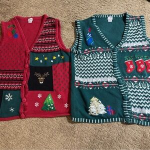 Holiday Editions Women’s Christmas Ugly Sweater Vests Red/ Green Embroidery